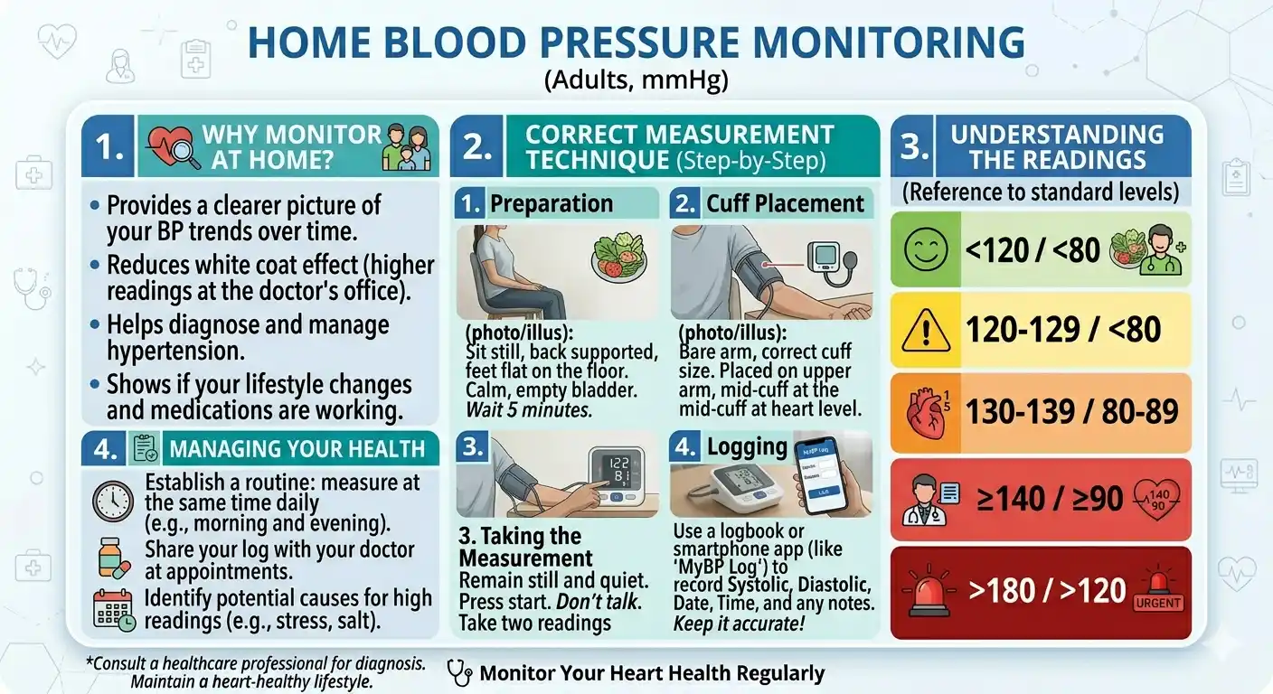 Person correctly taking their blood pressure at home with an arm cuff